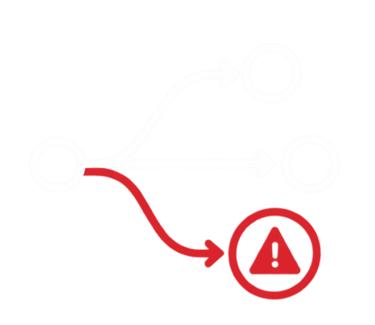 A branching path that veers into a warning marker